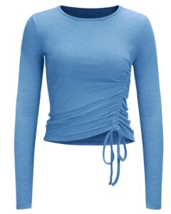 yoga tops for women ruched long sleeve(blue,s)