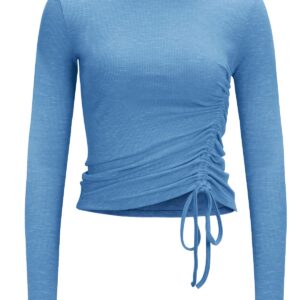 Yoga Tops for Women Ruched Long Sleeve(Blue,S)