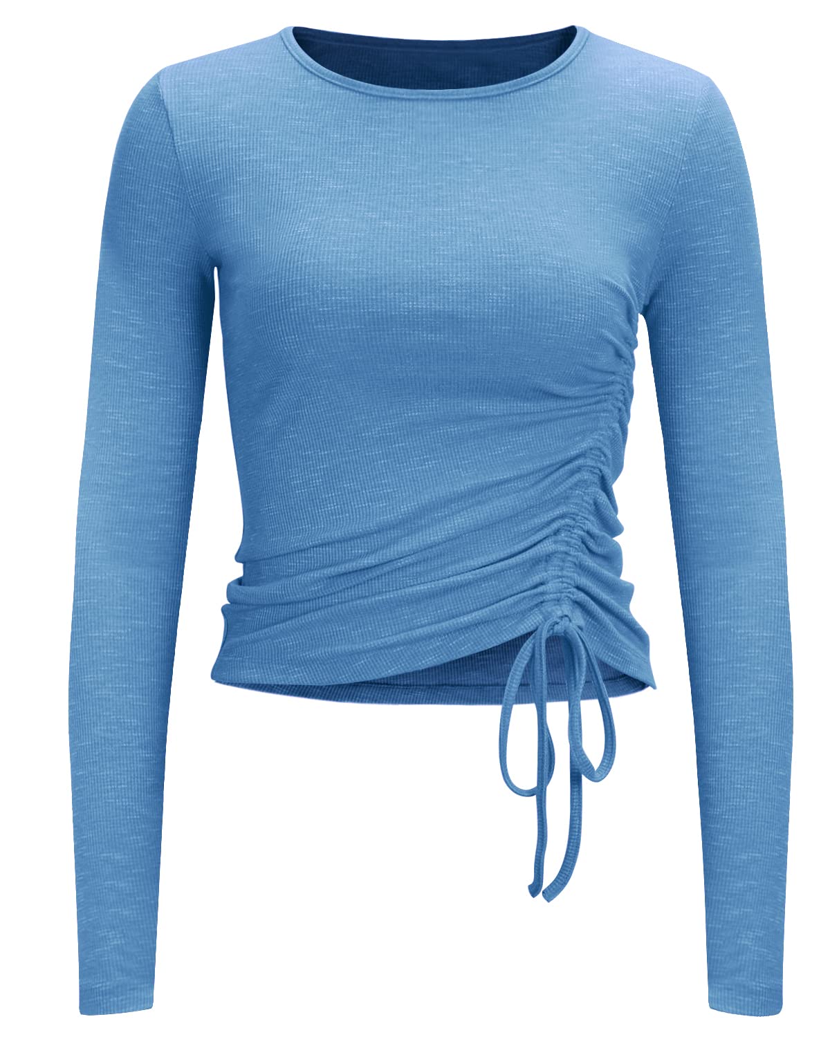 Yoga Tops for Women Ruched Long Sleeve(Blue,S)