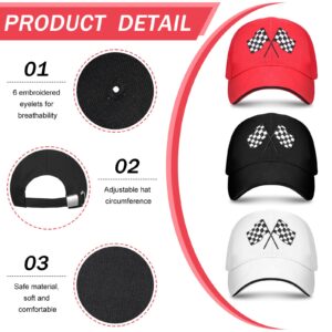 3 Pieces Baseball Cap for Men Women Checkered Flags Race Car Flag Adjustable Washable Trucker Hat Embroidery Unisex Dad Hat Sports Cap, White, Red, Black