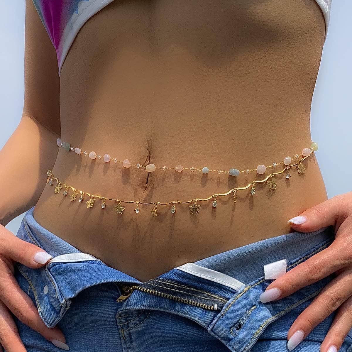 Skyfun Waist Chain Pack of 3 Pcs Seashell Waist Beads for Women Butterfly Belly Chain Gold Body Chains for Women Sexy Summer Beach Body Jewelry 3 Pcs Shell