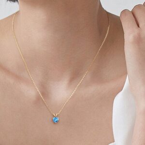 SMILEST March Birthstone Necklace for Women, Sparkle Solitaire Heart Cut Aquamarine Necklace Hypoallergenic 18K Gold Plated 925 Sterling Silver March Birthstone Jewelry Gifts for Mom Wife Grandma