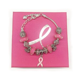 Yuvinw Pink Ribbon Breast Cancer Awareness Bracelet With Gift Box For Women