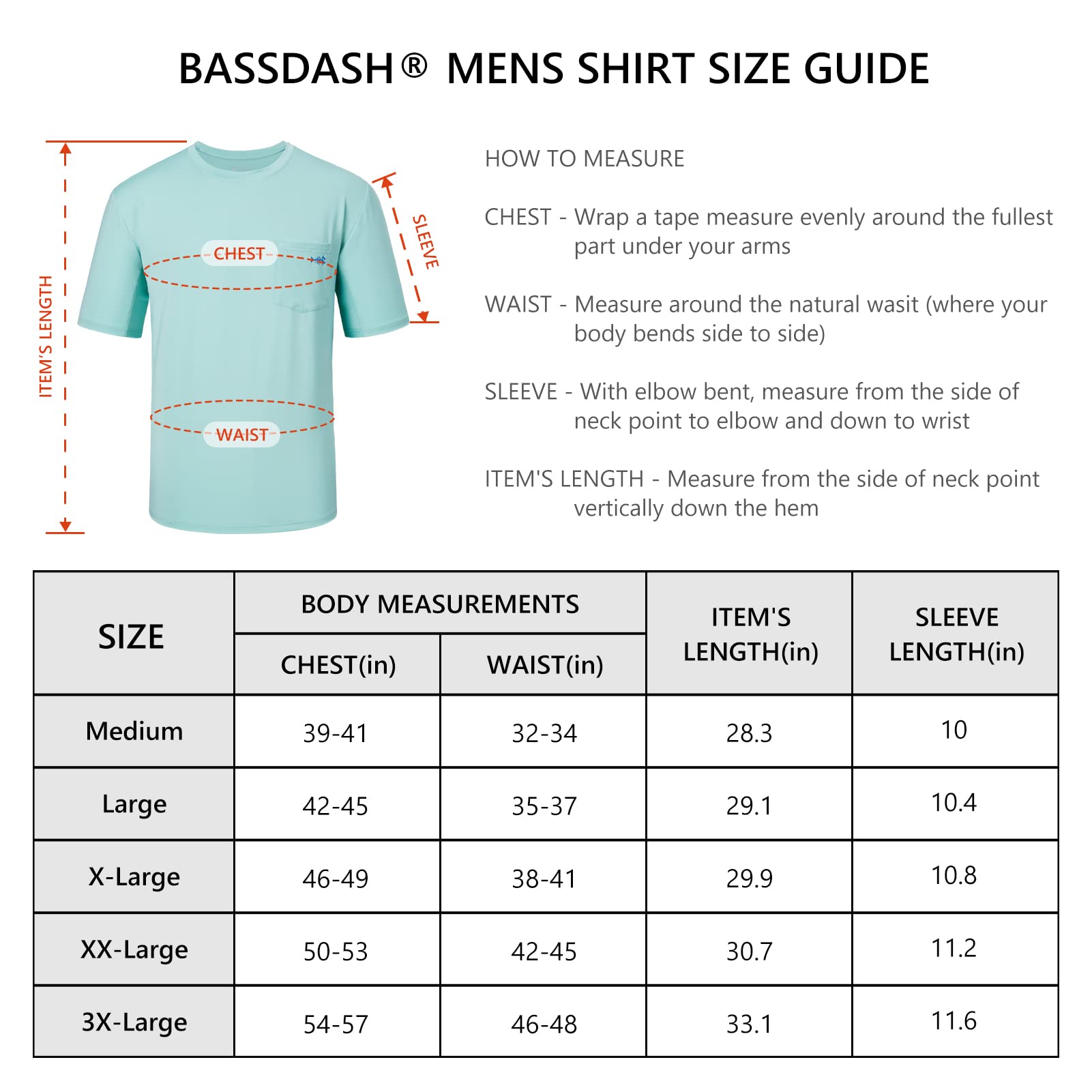 BASSDASH Men’s UPF 50+ Performance Short Sleeve Pocket T-Shirt UV Sun Protection Fishing Hiking Kayaking Sports Shirts