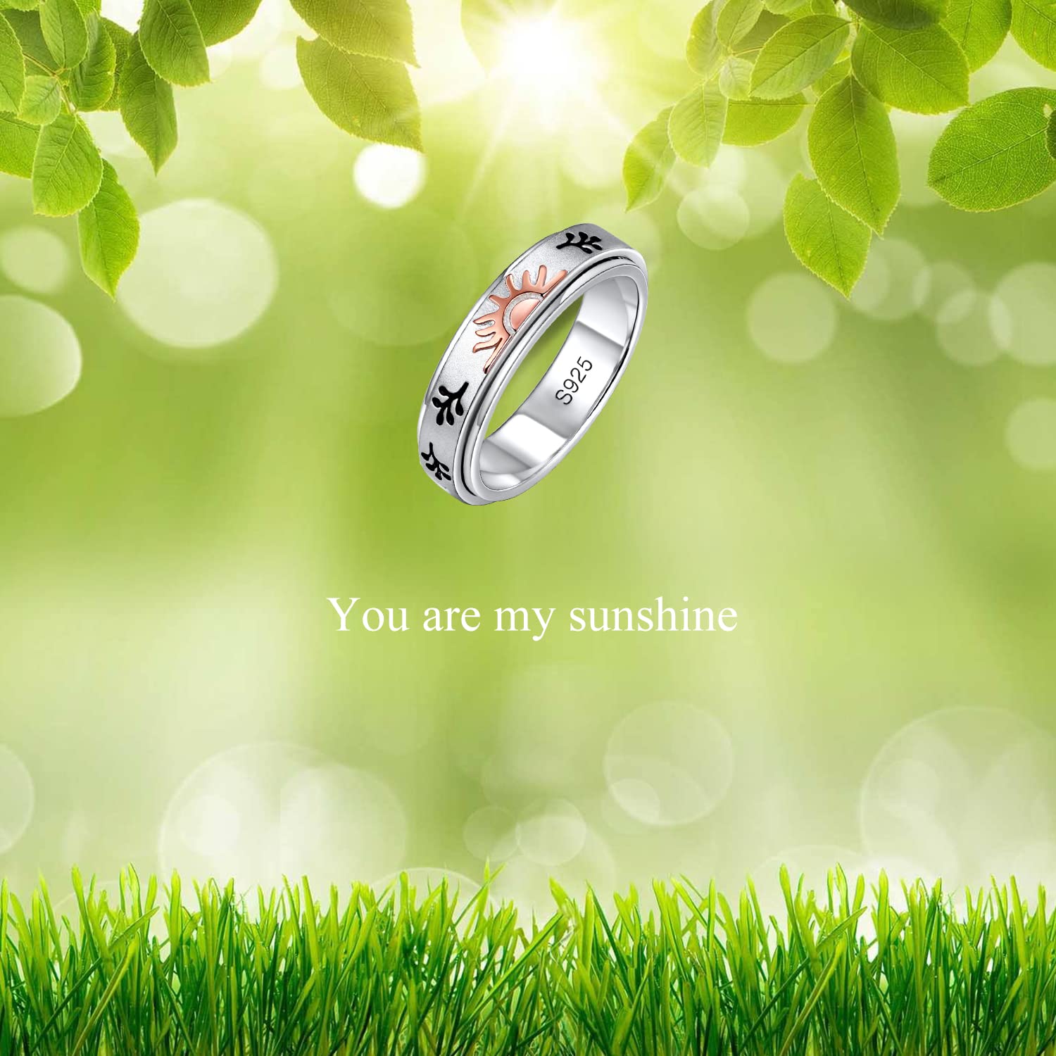 LEXLUNE Fidget Ring Spinner Ring for Anxiety Women Men Girlfriend Daughter Teen Girl Real S925 Sterling Silver Band Ring Moon Ring Couple Ring You Are My Sunshine