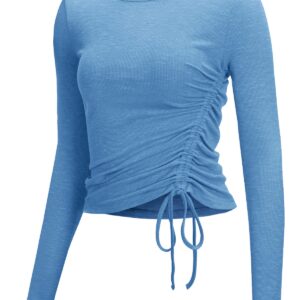 Yoga Tops for Women Ruched Long Sleeve(Blue,S)