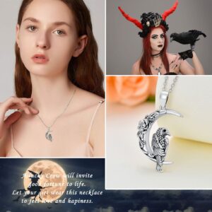 Plesitep Crow Necklace Sterling Silver Raven Pendant Necklace Gothic Jewelry for Women Halloween