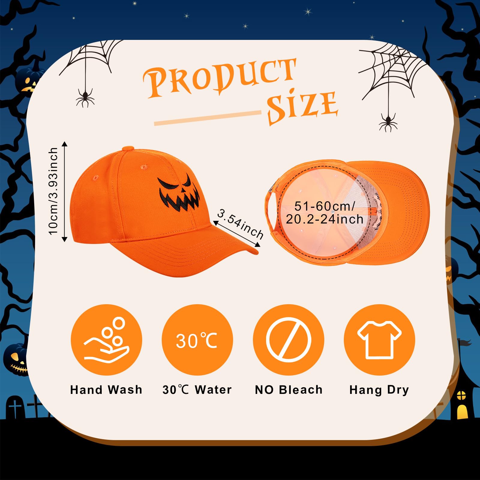 3 Pieces Halloween Pumpkin Baseball Caps Unisex Adjustable Embroidery Pumpkin Face Dad Hat Cotton Cute Trucker Cap(Orange)