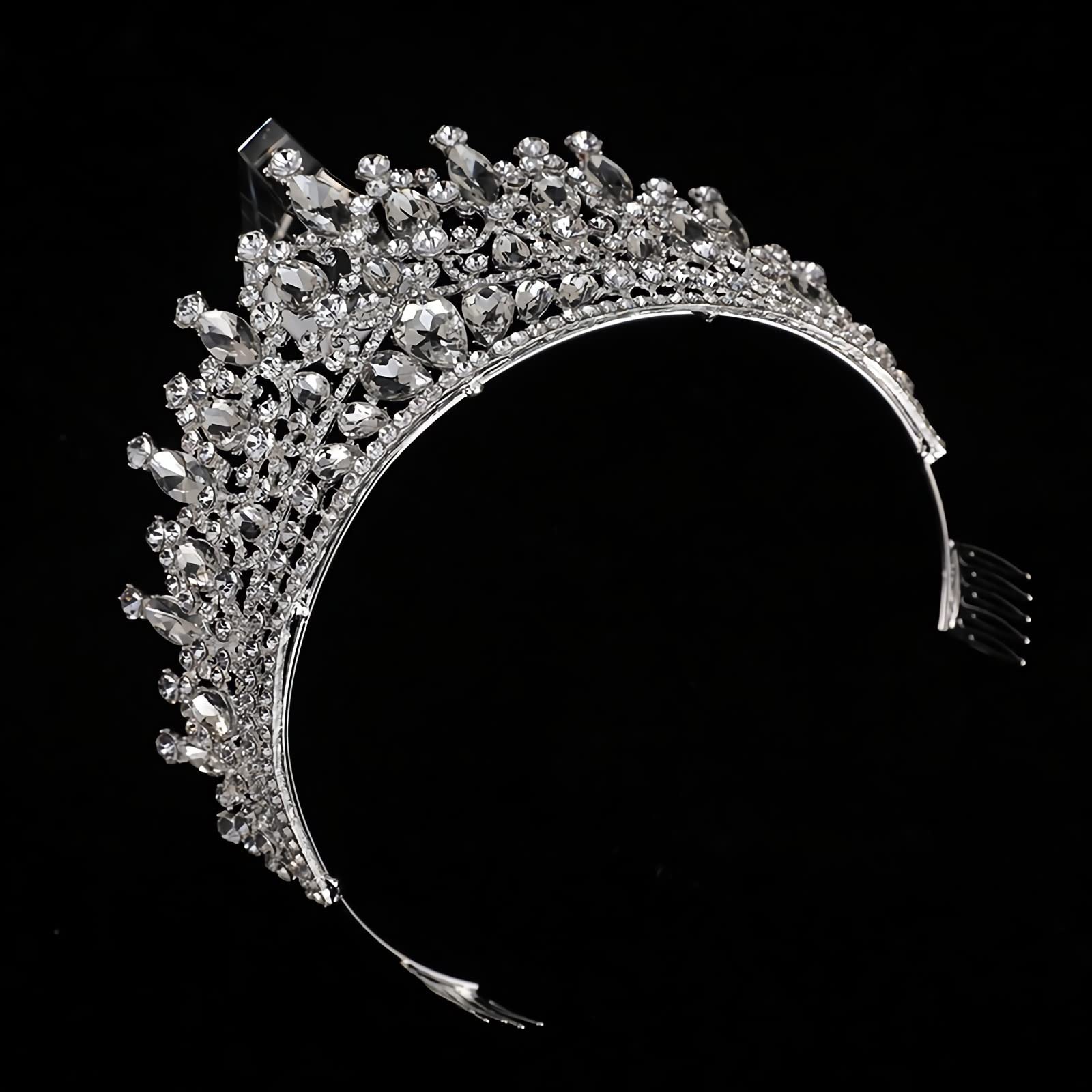 Tiara and Crown with Comb for Women and Silver Headband Rhinestones Bridal Wedding Prom Birthday Cosplay