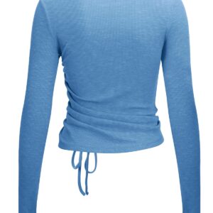 Yoga Tops for Women Ruched Long Sleeve(Blue,S)