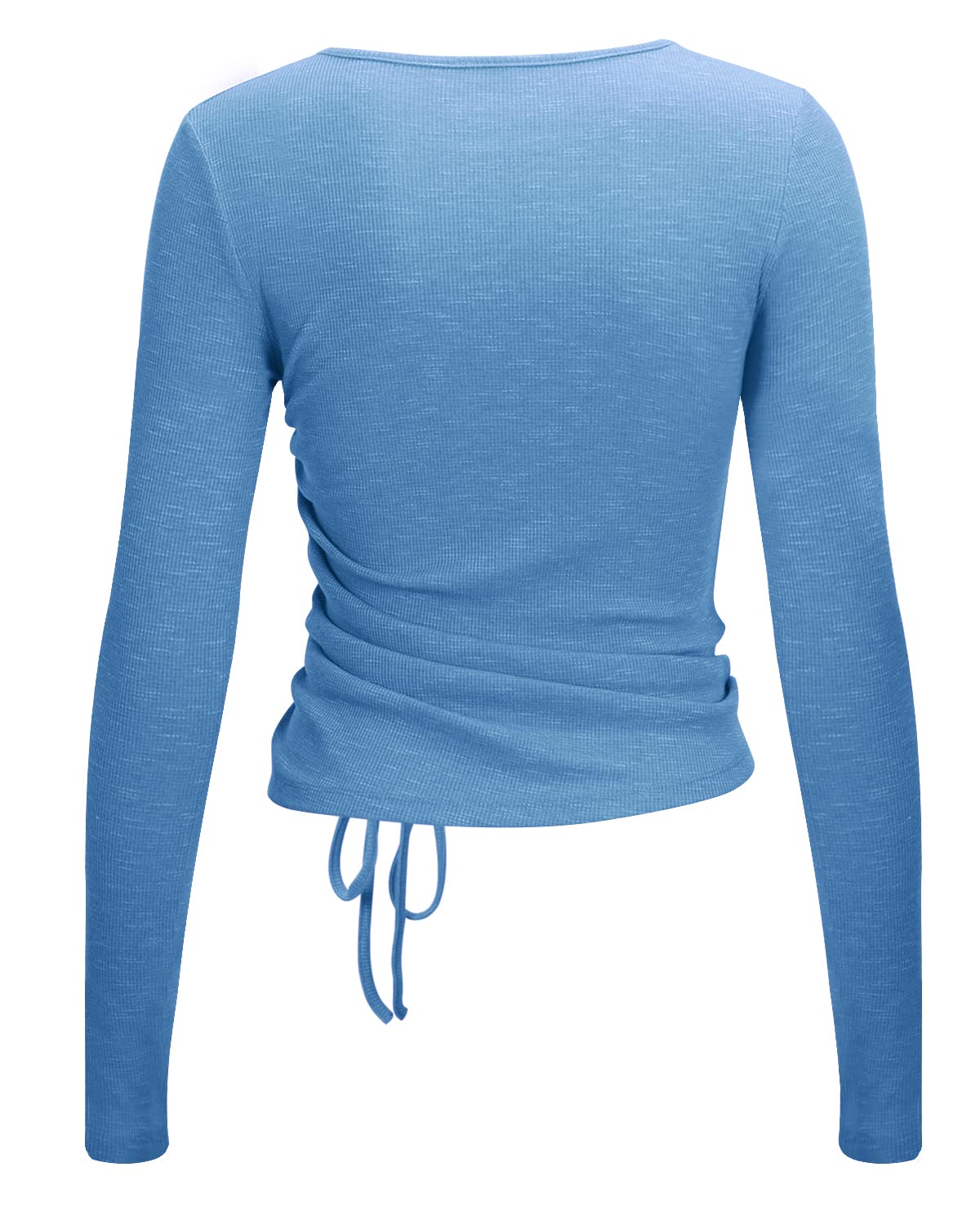 Yoga Tops for Women Ruched Long Sleeve(Blue,S)