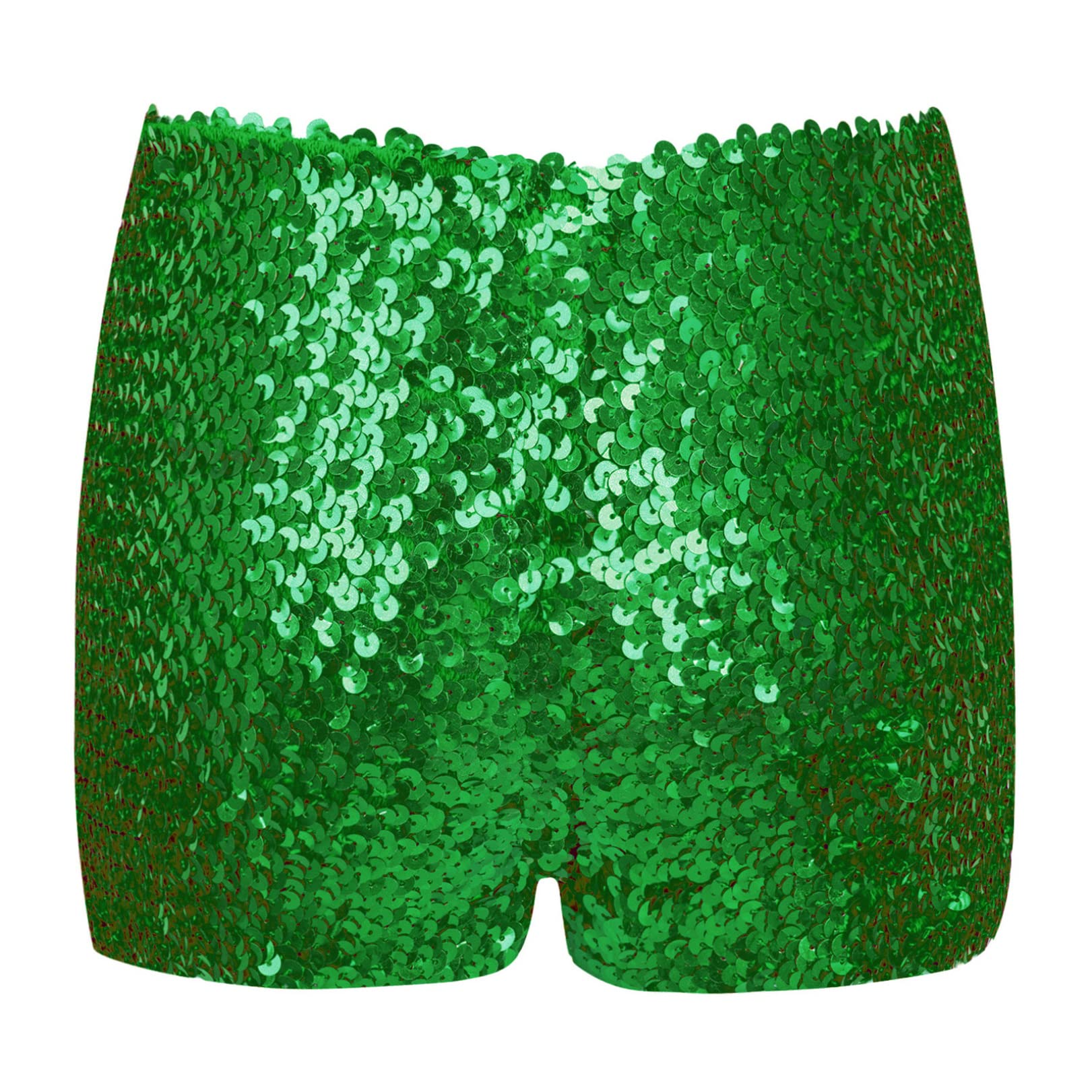 FEESHOW Girls Kids Gymnastic Shorts Glitter Ballet Dance Shorts Boys Metallic Spandex Tumbling Yoga Sports Shorts Green 3-4 Years