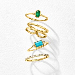 RS Pure by Ross-Simons Turquoise and Diamond-Accented Ring in 14kt Yellow Gold. Size 7