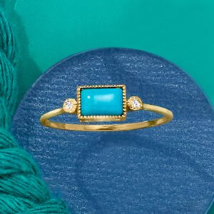 RS Pure by Ross-Simons Turquoise and Diamond-Accented Ring in 14kt Yellow Gold. Size 8