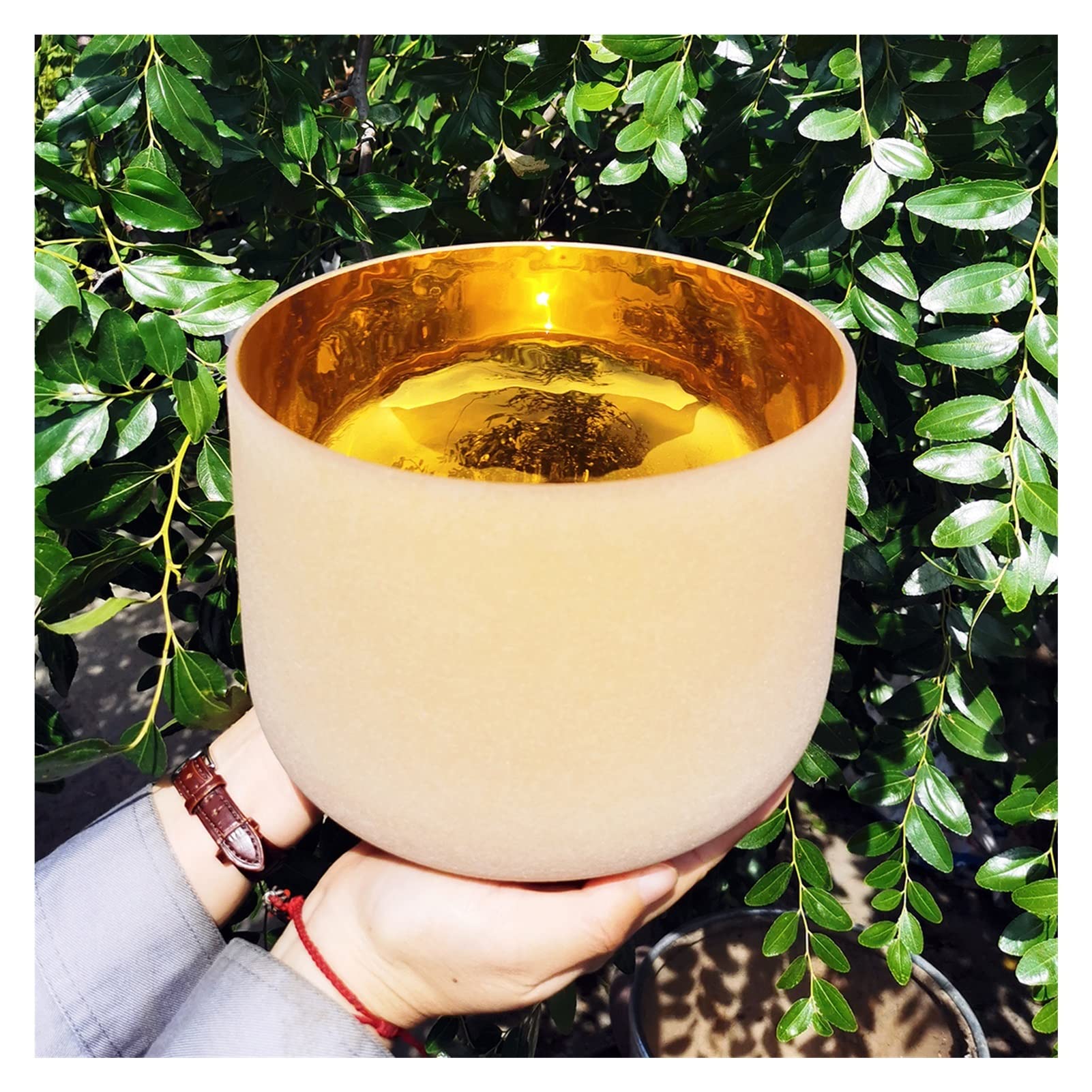 ZZZYW 11 Inch Gold Chakra Tuned Frosted Quartz Crystal Singing Bowl CDEFGAB Any One Note for Sound Healing Meditation Mind Focus (Color : 432Hz Note G)