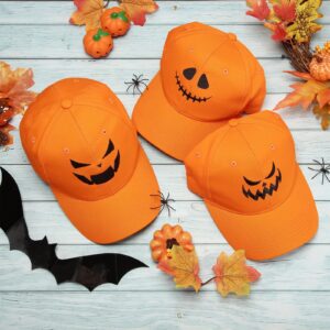 3 Pieces Halloween Pumpkin Baseball Caps Unisex Adjustable Embroidery Pumpkin Face Dad Hat Cotton Cute Trucker Cap(Orange)