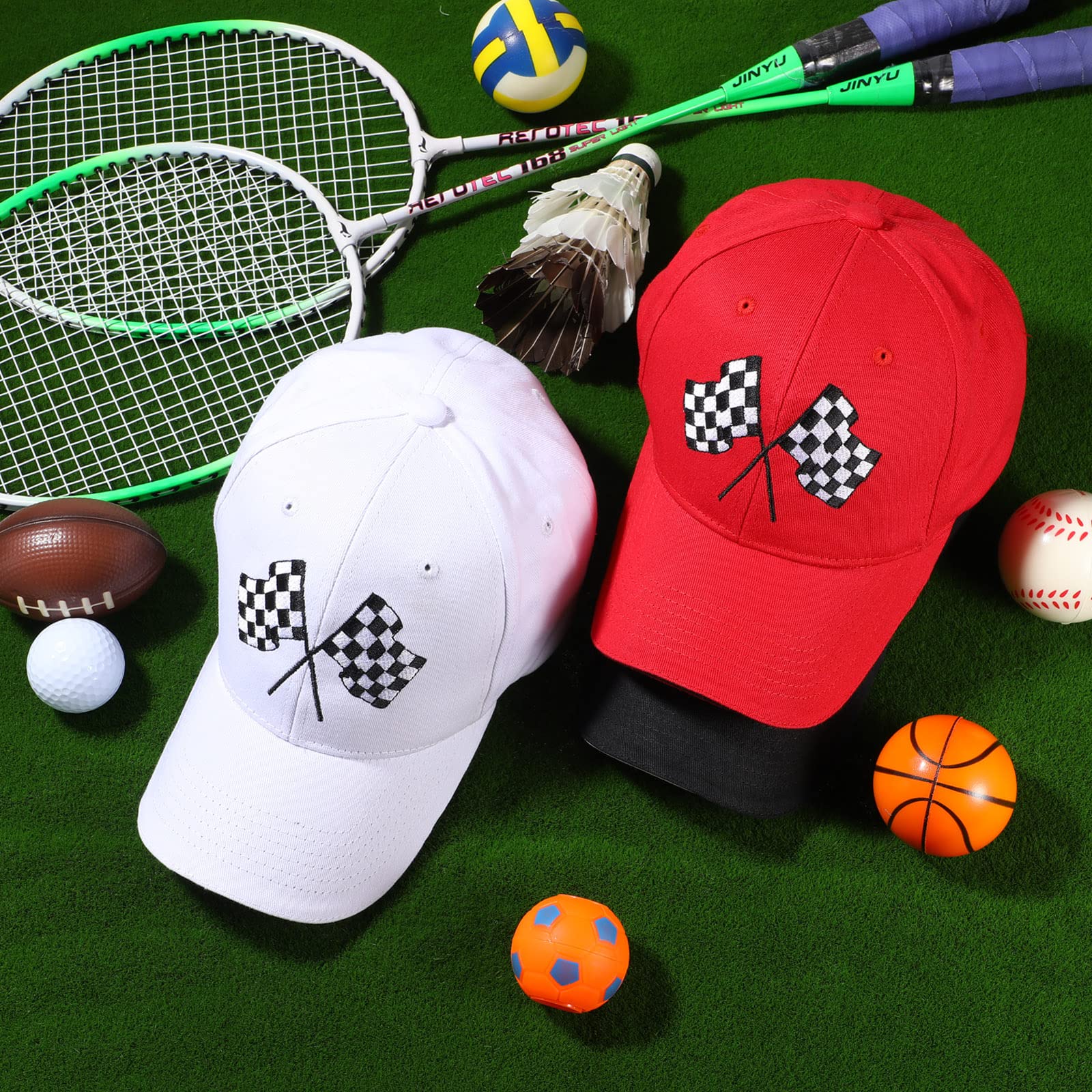 3 Pieces Baseball Cap for Men Women Checkered Flags Race Car Flag Adjustable Washable Trucker Hat Embroidery Unisex Dad Hat Sports Cap, White, Red, Black