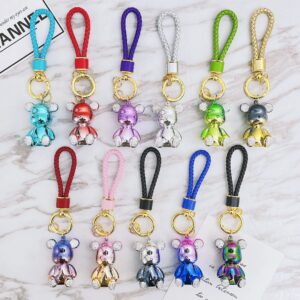 Cute Keychain Diamond Bear Accessories Kawaii Car Key Chain Bag Charm Pendant Wristlet Key Ring for Women Girl (Pink Gold)