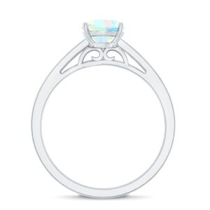 Certified Natural Opal 6X8mm Oval Shape Engagement Ring with Diamond, AAA Quality - With Jewelry Box, 14K White Gold, Size:US 6.00