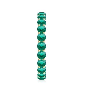 Certified Lab Grown Emerald Eternity Band, AAAA Quality, Emerald Anniversary Ring - With Jewelry Box, 14K Yellow Gold, Size:US 9.00