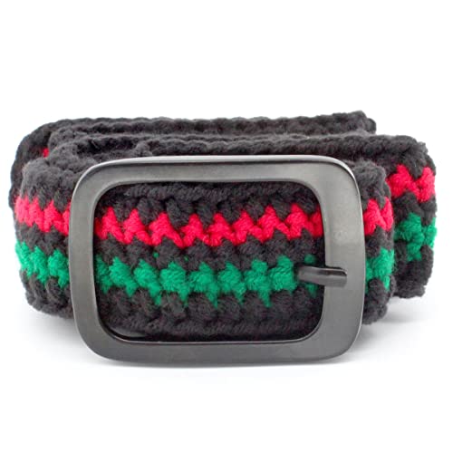 VOARYISA Hand Knitted Cotton Women's Belt With Black Zinc Alloy Buckle Jamaican Rasta Afro Caribbean (Afro)