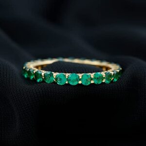 Certified Lab Grown Emerald Eternity Band, AAAA Quality, Emerald Anniversary Ring - With Jewelry Box, 14K Yellow Gold, Size:US 9.00