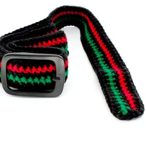 VOARYISA Hand Knitted Cotton Women's Belt With Black Zinc Alloy Buckle Jamaican Rasta Afro Caribbean (Afro)