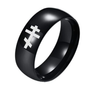 8mm black polished orthodox cross ring stainless steel russian crosses symbol plain band christian faith finger ring for reminder, size 12