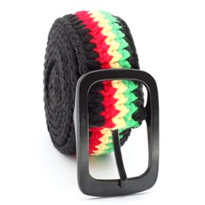 VOARYISA Hand Knitted Cotton Women's Belt With Black Zinc Alloy Buckle Jamaican Rasta Afro Caribbean (Rasta)