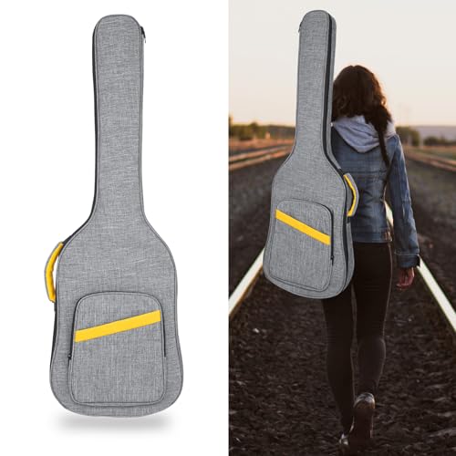 LETSROCK 47 Inch Bass Guitar Gig Bag 0.38 Inch Thick Padding Backpack Soft Bass Case Dual Adjustable Shoulder Strap Pocket & Neck Strap Gray