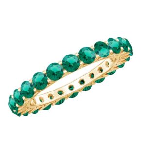 Certified Lab Grown Emerald Eternity Band, AAAA Quality, Emerald Anniversary Ring - With Jewelry Box, 14K Yellow Gold, Size:US 9.00