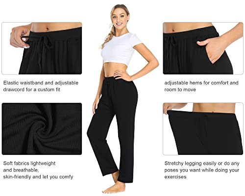 ASIMOON Sweatpants for Women Comfy Wide Leg Yoga Pants with Pockets Stretch High Waist Loose Lounge Jogging Pants