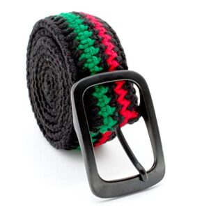 VOARYISA Hand Knitted Cotton Women's Belt With Black Zinc Alloy Buckle Jamaican Rasta Afro Caribbean (Afro)