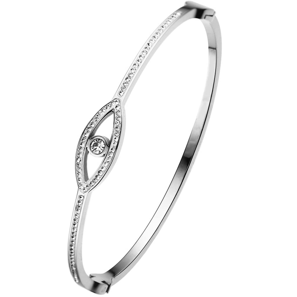 Jude Jewelers Small Size Stainless Steel Evil Eye of Gold Cocktail Party Bangle Bracelet (Silver)