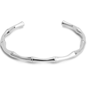 jude jewelers stainless steel classical plain bamboo style open cuff bangle bracelet (silver)