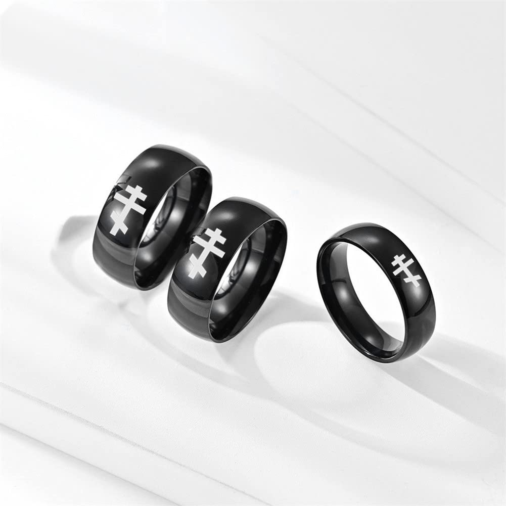 8mm Black Polished Orthodox Cross Ring Stainless Steel Russian Crosses Symbol Plain Band Christian Faith Finger Ring for Reminder, Size 12