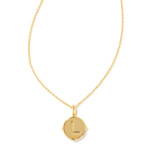 Kendra Scott Letter L 14k Gold-Plated Brass Disc Reversible Pendant Necklace in Iridescent Abalone, Fashion Jewelry for Women