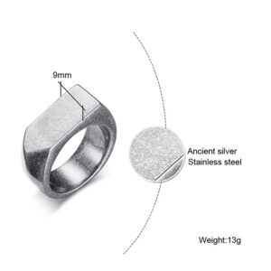 MYNENEY Stainless Steel Square Shape Signet Style Classical Simple Plain Wedding Engagement Statement Ring (Arrow Retro, 11)