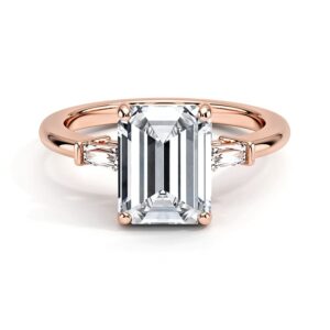 AHTAMOS Engagement Ring 2 CT Tapered Baguette Moissanite Emerald Cut Engagement Rings for Women Platinum Plated Silver Free Engraving