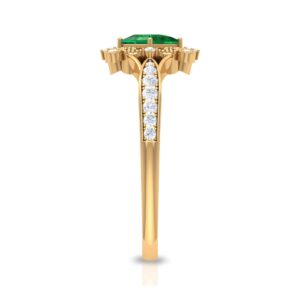 Rosec Jewels Certified Emerald Vintage Inspired Engagement Ring, AAA Quality, Natural Emerald Diamond Art Deco Ring, 14K Yellow Gold, Size:US 7.00