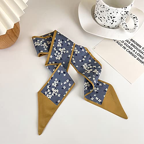 NCDUANSAN Retro small silk scarf girl heart spring and summer narrow ribbon headband headband bag decoration long scarf headdress (blue hair band 5pcs)