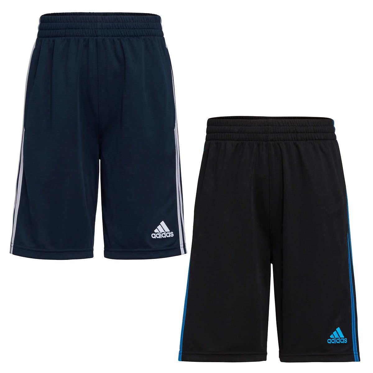 adidas Youth 2-Pack 3 Stripes Short (Large 14/16, Navy/White & Black/Bright Blue)