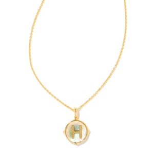 Kendra Scott Letter H 14k Gold-Plated Brass Disc Reversible Pendant Necklace in Iridescent Abalone, Fashion Jewelry for Women