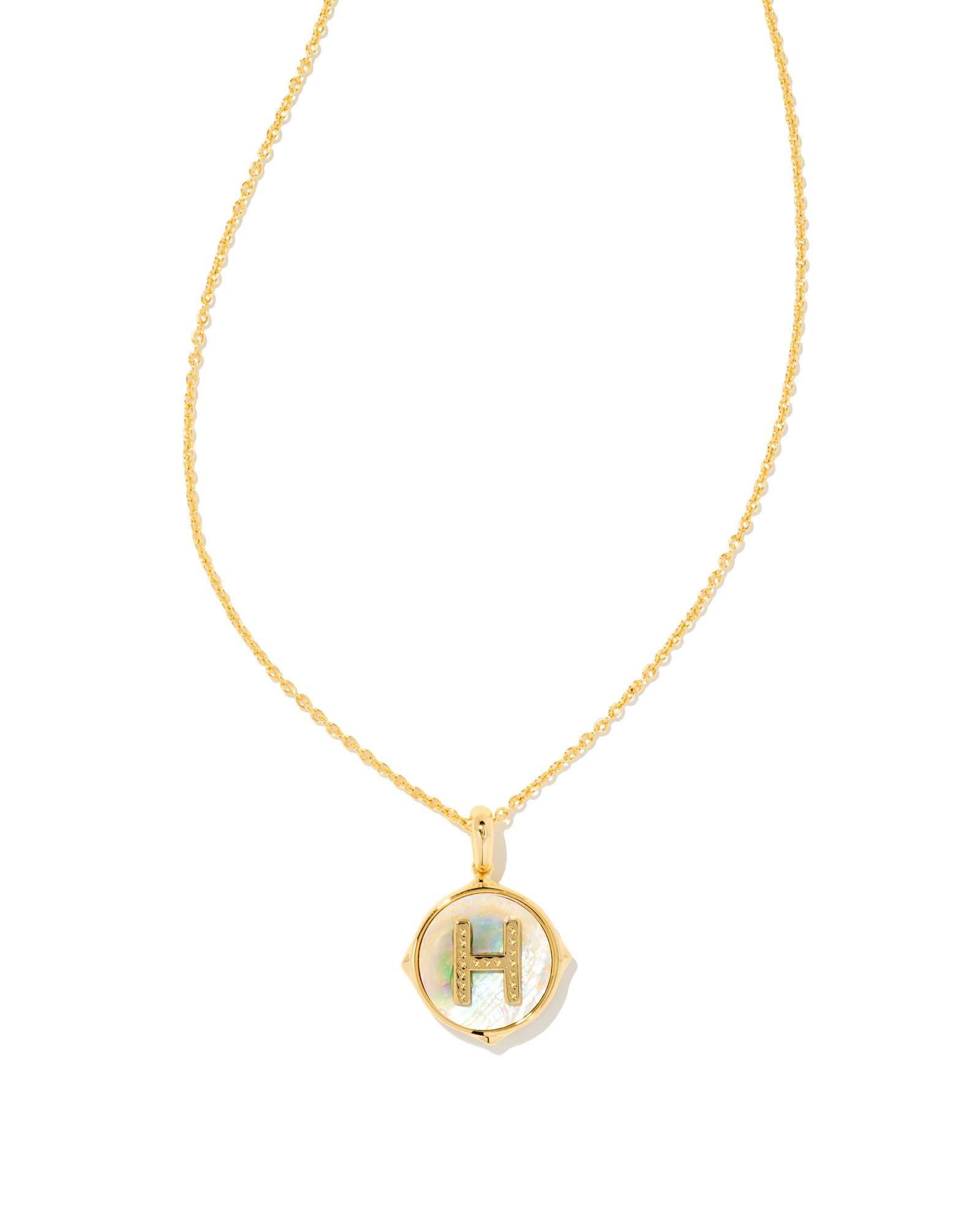 Kendra Scott Letter H 14k Gold-Plated Brass Disc Reversible Pendant Necklace in Iridescent Abalone, Fashion Jewelry for Women