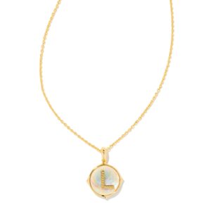 Kendra Scott Letter L 14k Gold-Plated Brass Disc Reversible Pendant Necklace in Iridescent Abalone, Fashion Jewelry for Women