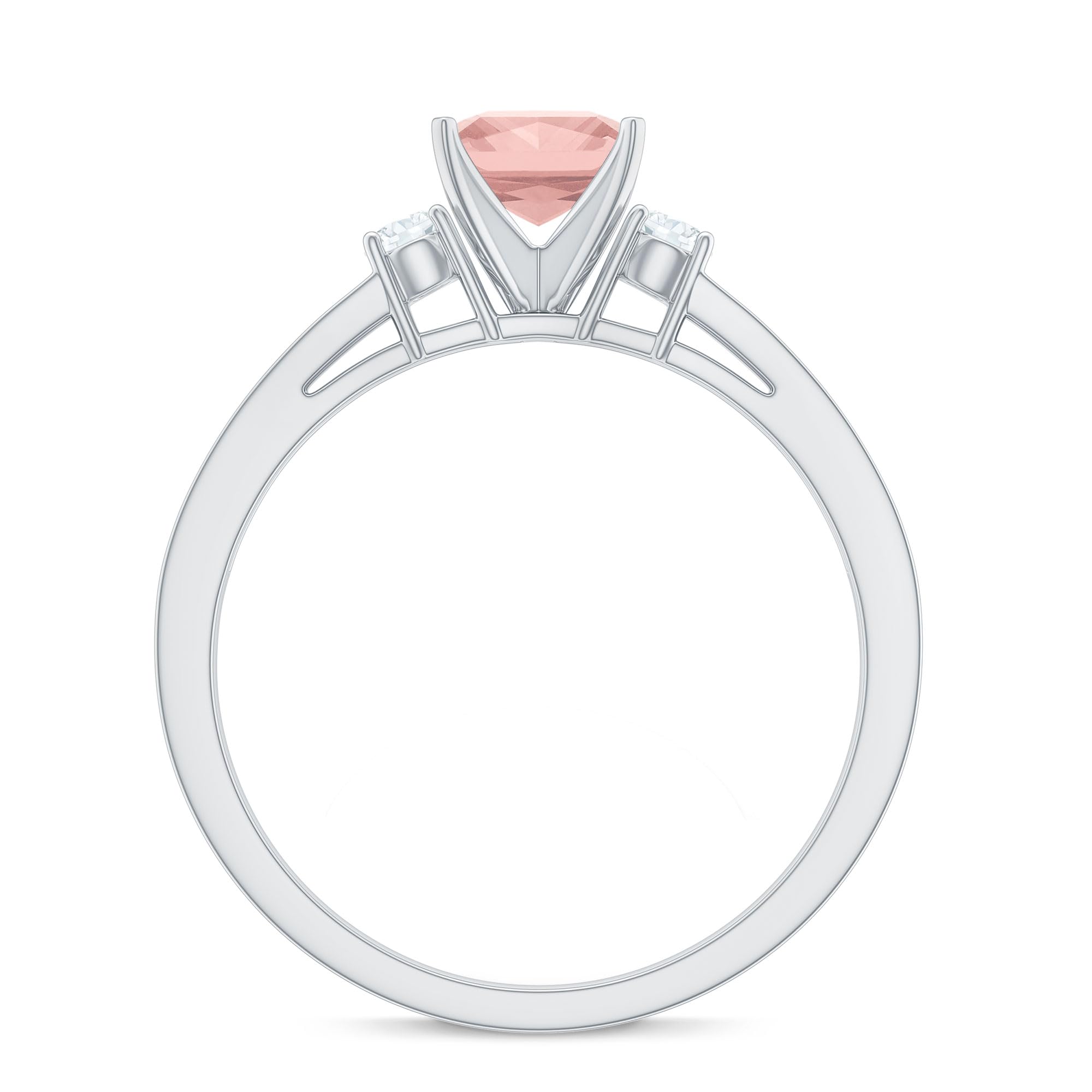 Certified Morganite 5 mm Princess Cut Engagement Ring, AAA Quality, Natural Peach Morganite Diamond Ring (With Jewelry Box), 14K White Gold, Size:US 5.00