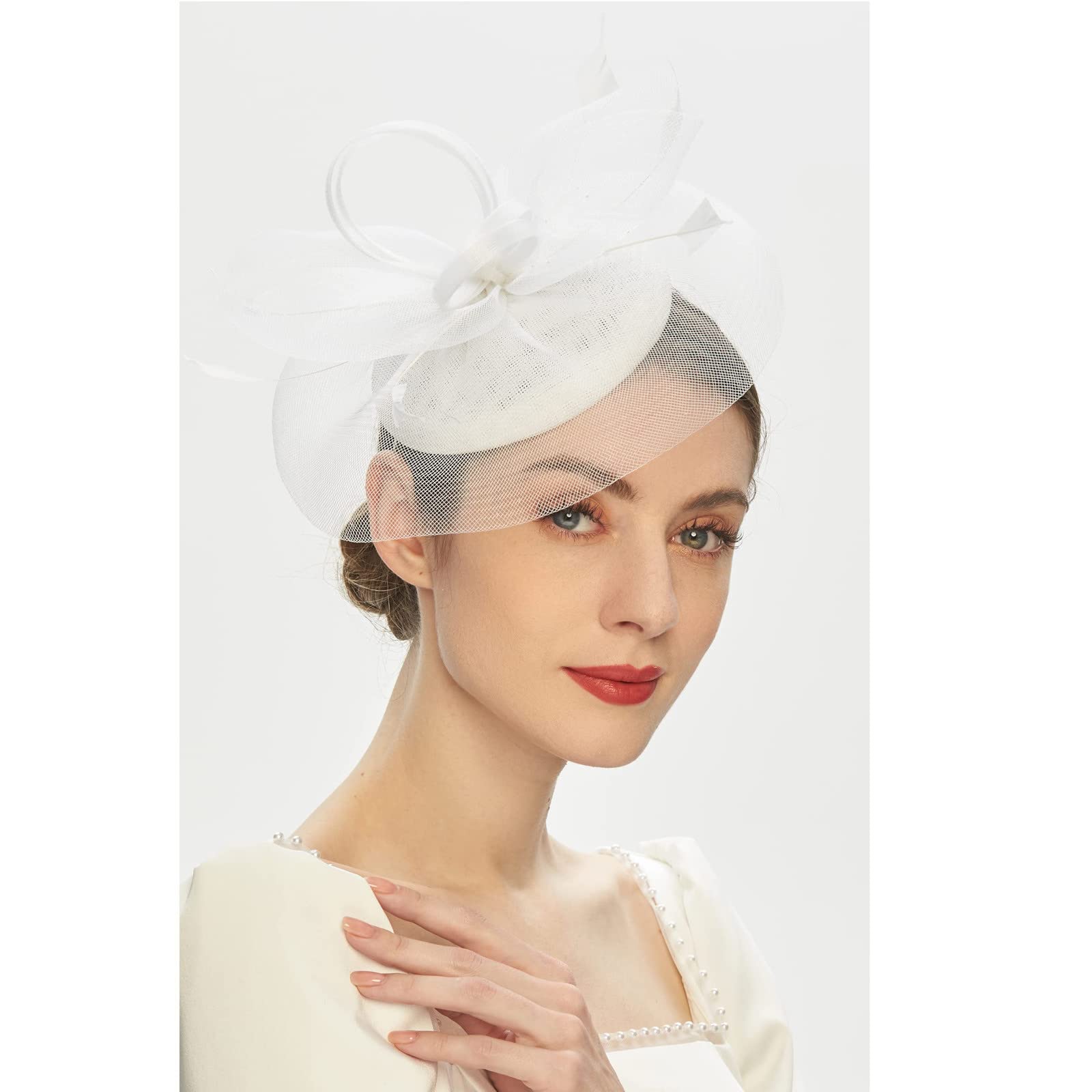 Tea Party Fascinator Kentuckys Derbys Hat Fascinator Pillbox Hat Headband for Cocktail Man Head Band (White, One Size)