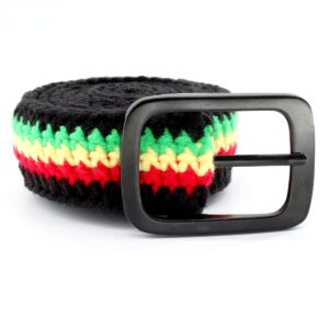 voaryisa hand knitted cotton women's belt with black zinc alloy buckle jamaican rasta afro caribbean (rasta)