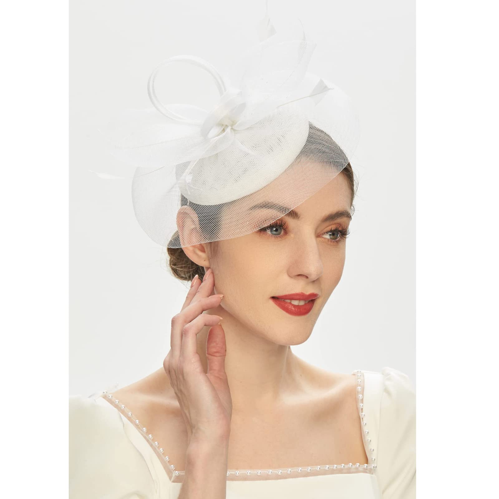 Tea Party Fascinator Kentuckys Derbys Hat Fascinator Pillbox Hat Headband for Cocktail Man Head Band (White, One Size)