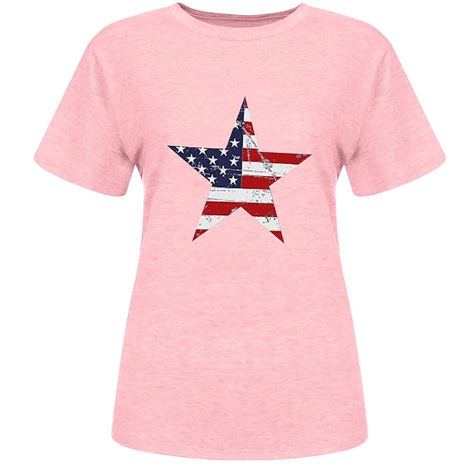 Womens American Flag Tops July 4th Sleeveless/Short Sleeve Tie Dye Print T-Shirt Casual Independence Day Patriotic Tees Pink